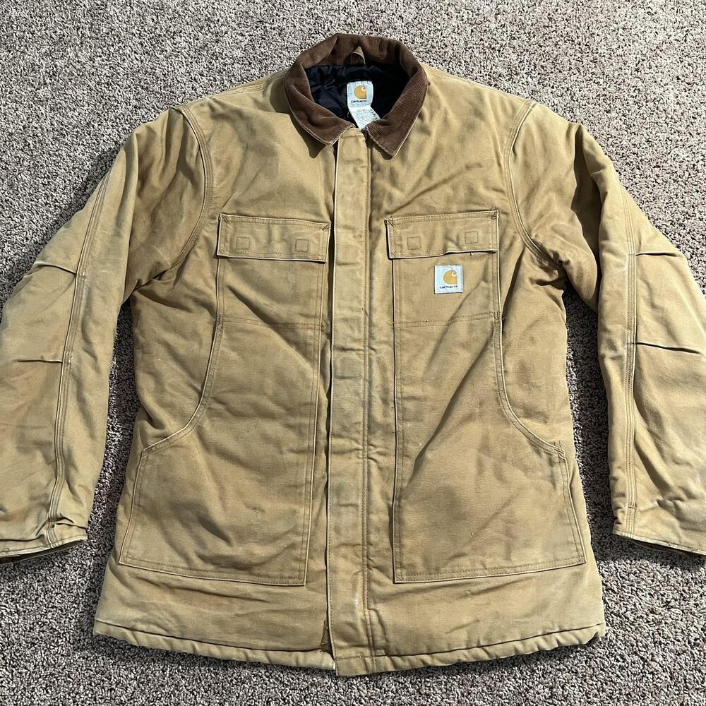 Carhartt Duck Canvas Jacket Mens 2XL Tall Brown Corduroy‎ Collar Quilt Lined